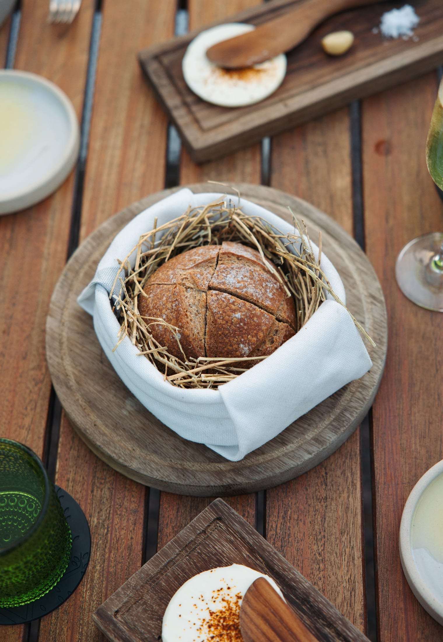 Artisan bread styled for a fine-dining menu